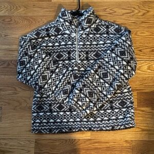 LOFT Black and White Patterned Zip-Up Sweater